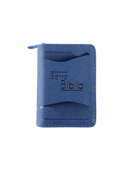 Biblia mini azul canto plateado con cierre