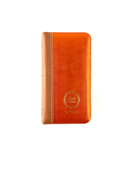 Biblia tipo chequera naranja café