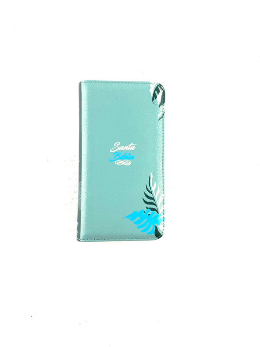 Biblia tipo chequera verde menta flores