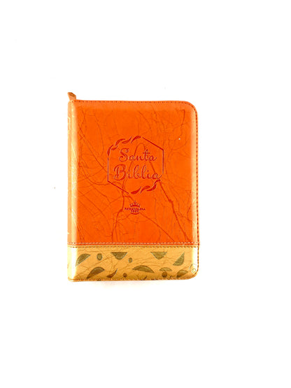 Biblia troquelada naranja beige borde dorado