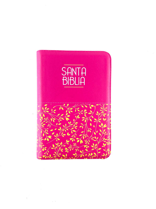 Biblia letra grande promoción fucsia flores