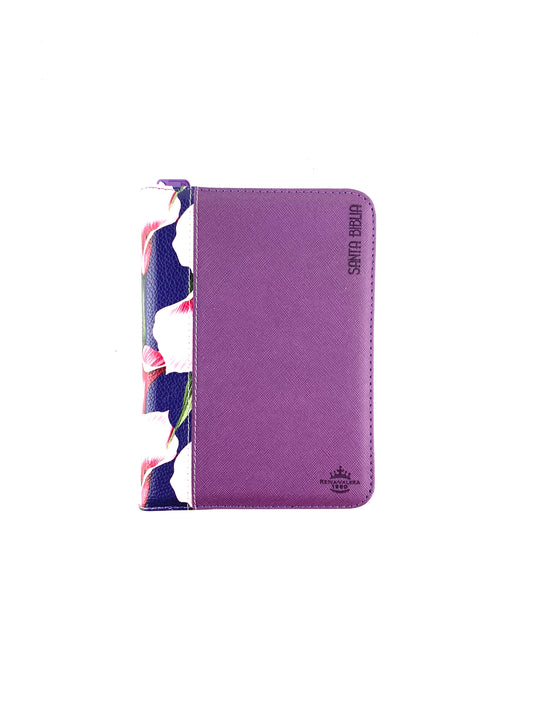 Biblia troquelada morada flores canto plateado