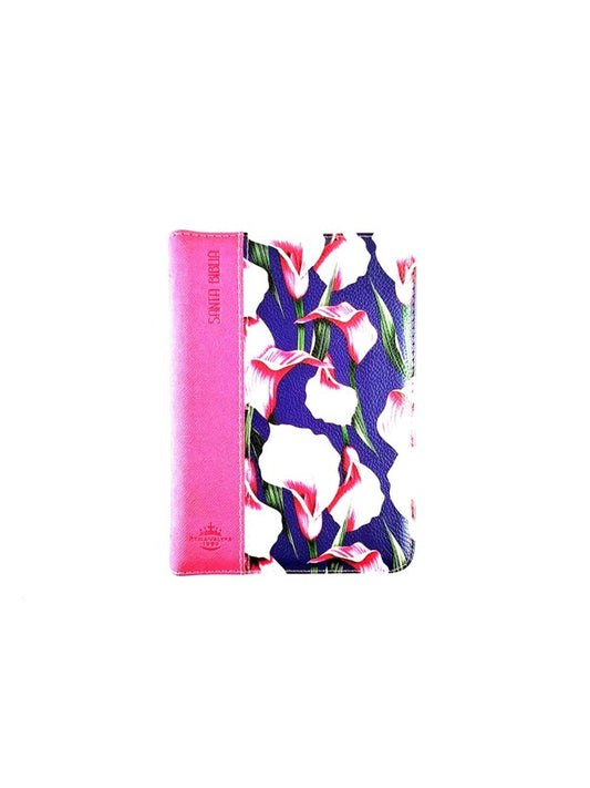Biblia troquelada magenta flores canto plateado