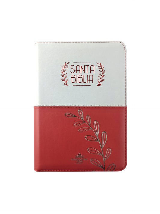 Biblia rvr letra grande salmón blanco borde plateado