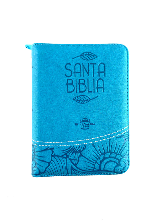 Biblia pequeña azul aguamarina con índice