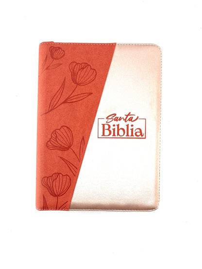 Biblia Letra gigante naranja champagne borde blanco con cierre by Reina Valera 1960