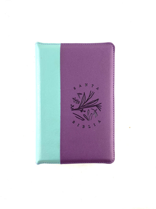 Biblia rvr 1960 letra gigante con forro verde menta - morado