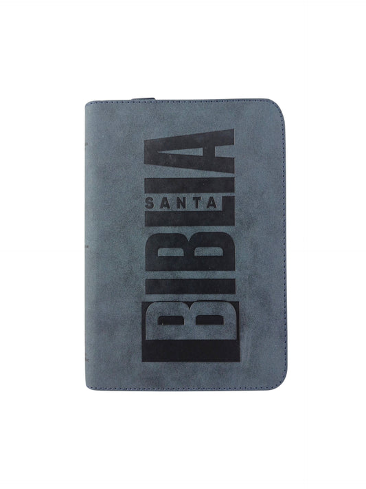 Biblia rvr letra grande azul borde plateado