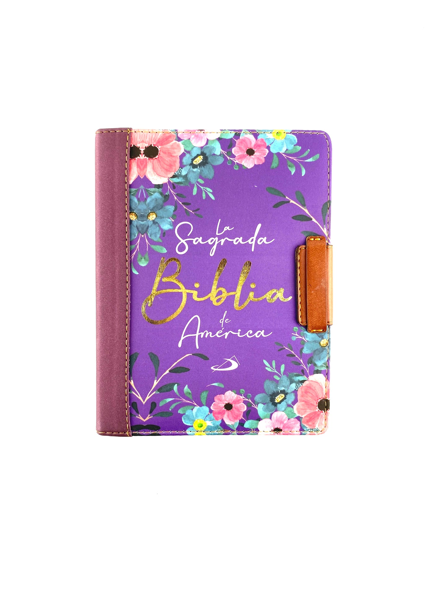 Sagrada biblia de américa morado flores de lujo con broche