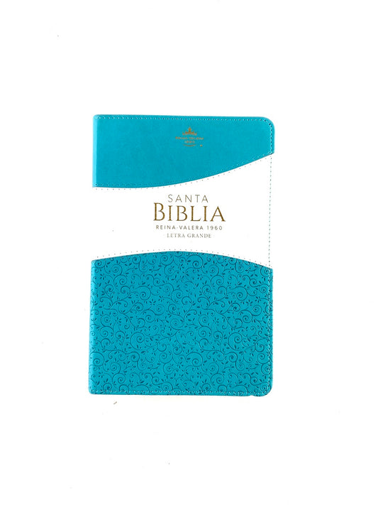 Biblia rvr 1960 clásica bitono turquesa-blanco borde dorado sin cierre by Reina Valera 1960
