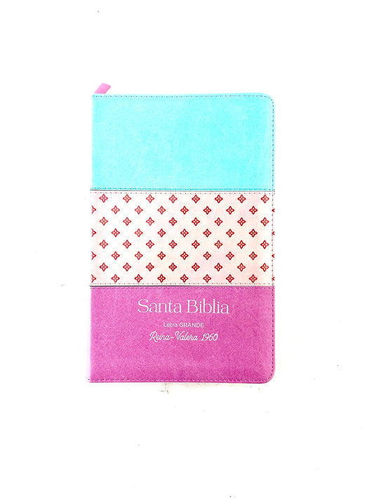 Biblia rvr 1960 tricolor celeste- rosa- lila letra grande con cierre e índice by Reina Valera 1960
