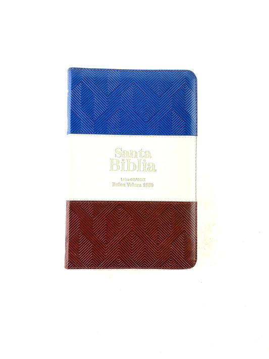 Biblia rvr 1960 tricolor azul-gris-vinotinto letra grande con forro e índice