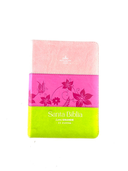 Biblia rvr 1960 tricolor rosa - fucsia - verde lima letra grande con cierre e índice by Reina Valera 1960