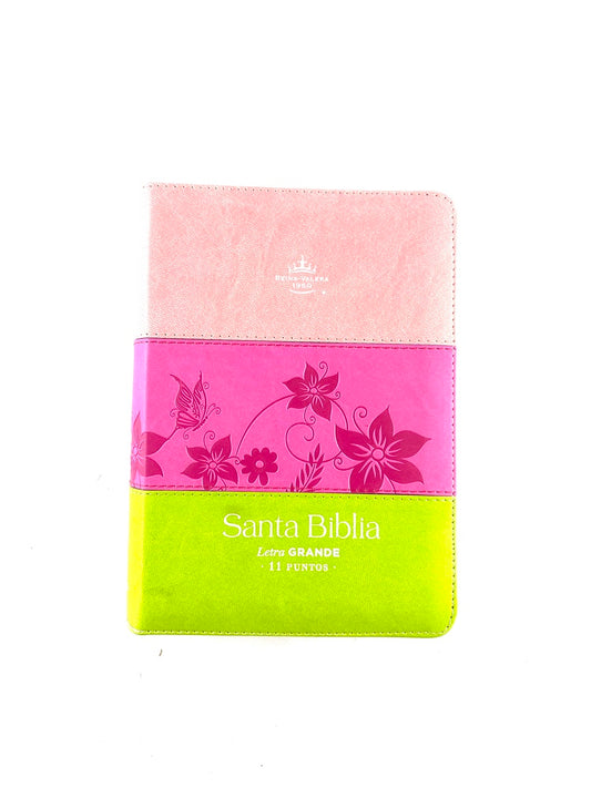 Biblia rvr 1960 tricolor rosa - fucsia - verde lima letra grande con cierre e índice by Reina Valera 1960