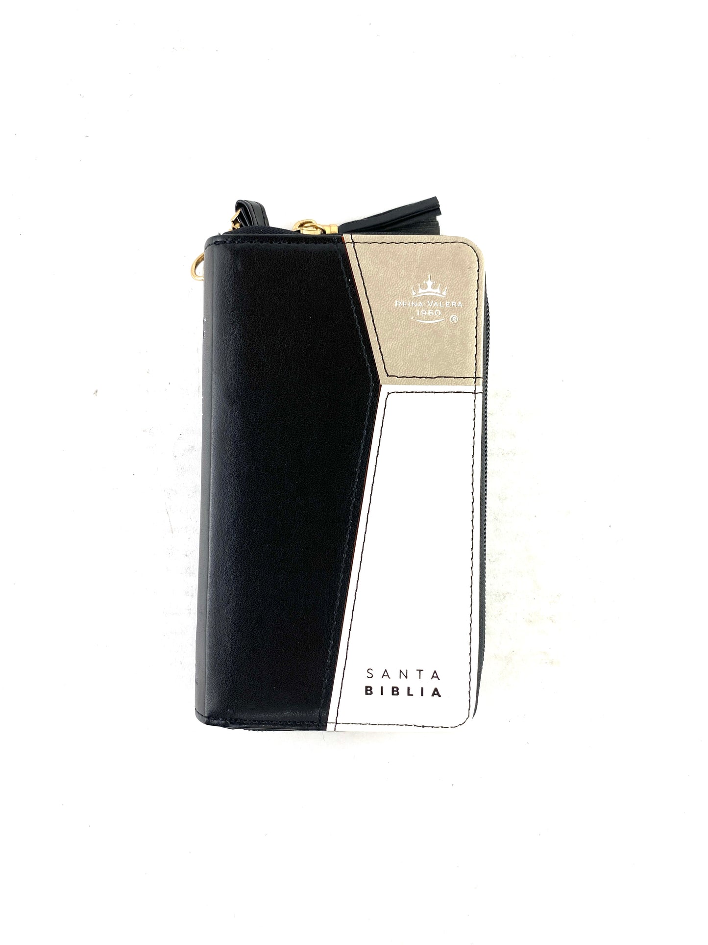 Biblia tipo chequera rvr 1960 con cierre e índice negro - beige