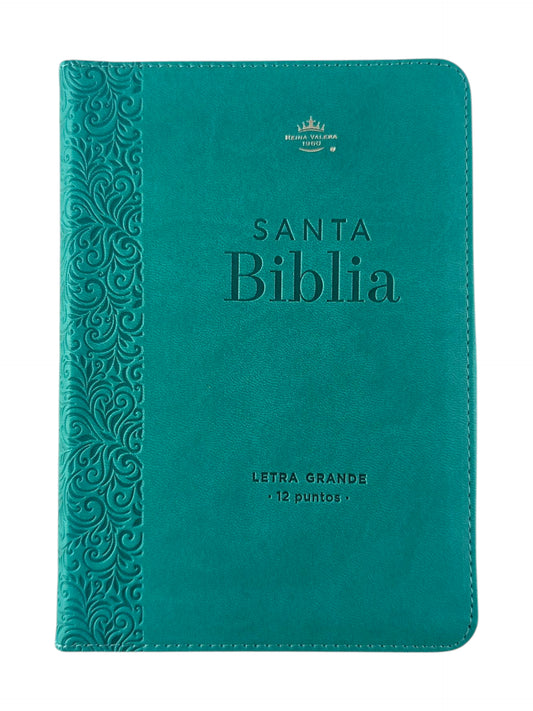 Biblia rvr 1960 turquesa letra grande con cierre