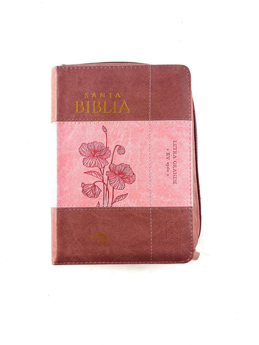 Biblia rvr 1960 bitono rosa - palo de rosa letra grande con cierre e índice