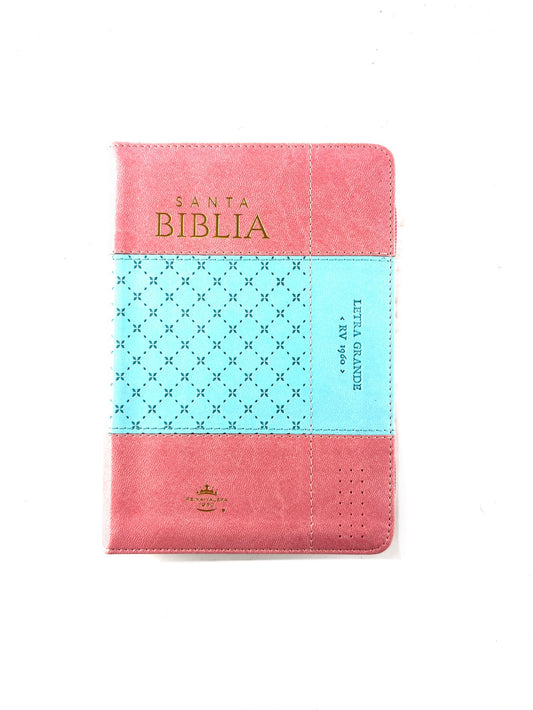 Biblia rvr 1960 bitono celeste- palo de rosa letra grande con cierre e índice by Reina Valera 1960