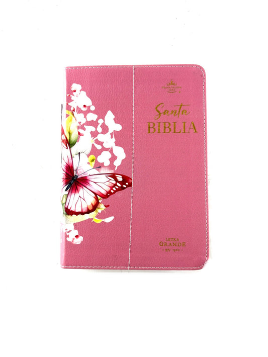 Biblia rvr 1960 letra grande rosada - flores - canto decorado sin cierre by Reina Valera 1960
