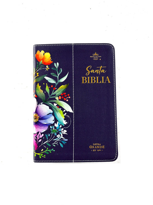 Biblia rvr 1960 letra grande morado-flores - canto decorado sin cierre by Reina Valera 1960
