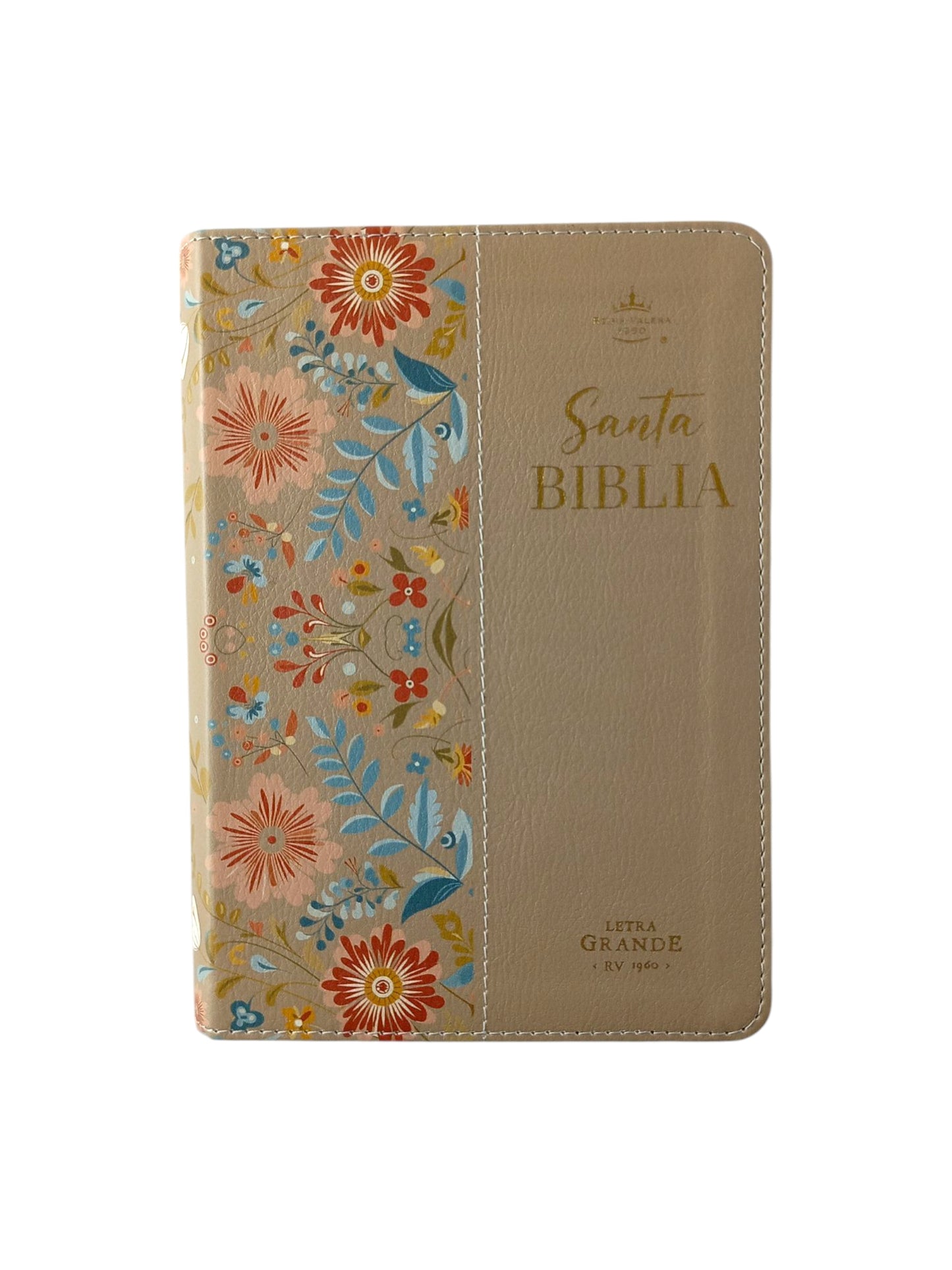 Biblia rvr 1960 letra grande beige flores - canto decorado sin cierre