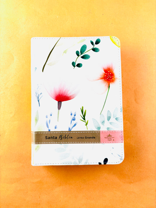 Biblia rvr 1960 blanca-flores letra grande con cierre e índice canto decorado by Reina Valera 1960