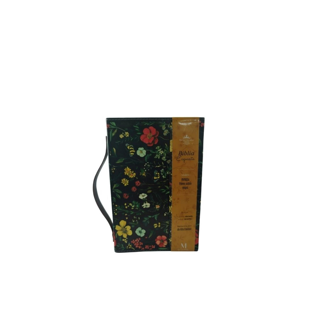 Biblia RVR exquisita flores negro manija iman by Reina Valera 1960