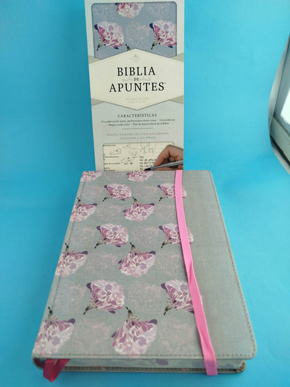 Biblia De Apuntes Gris Flores