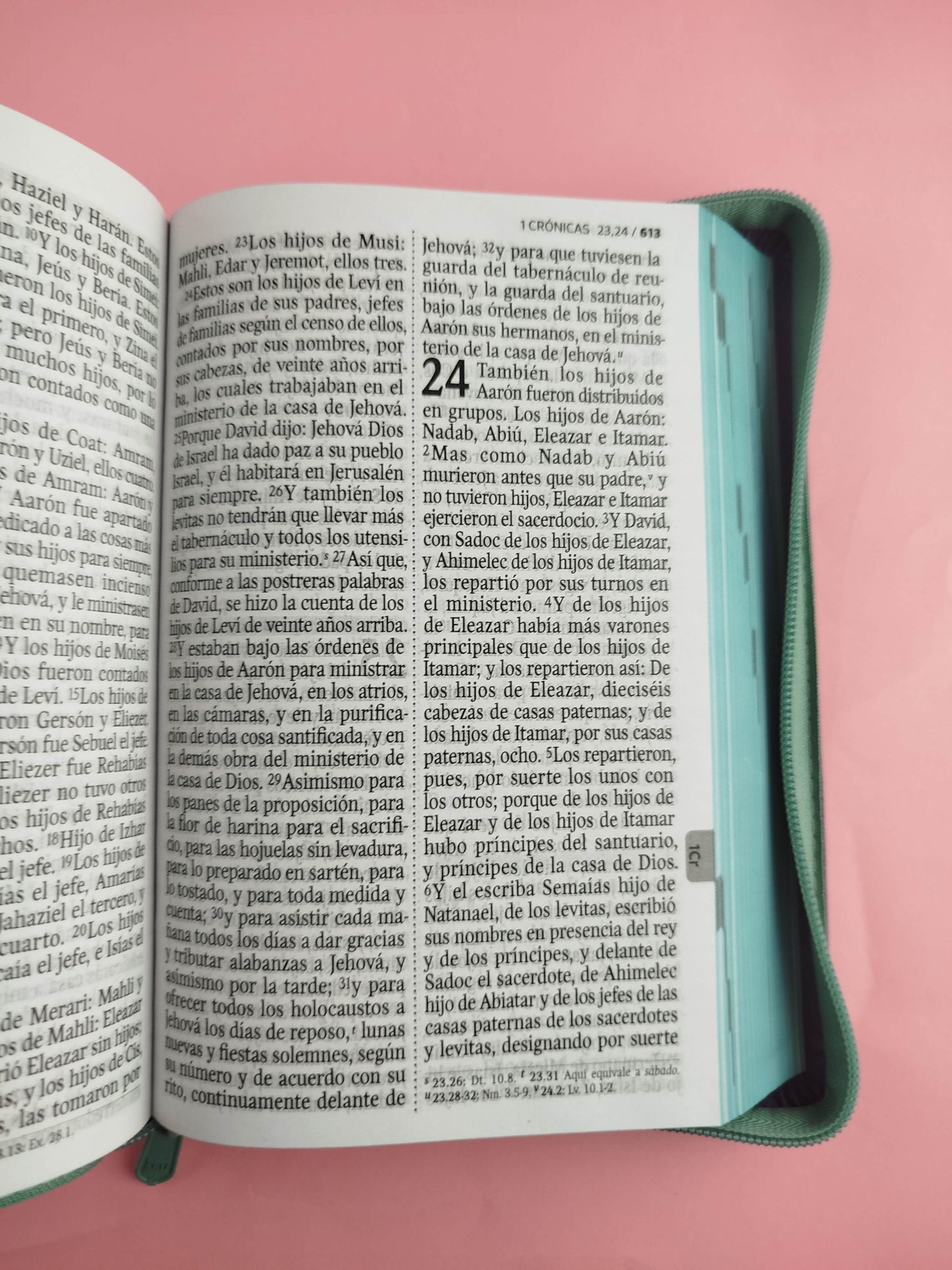 Biblia rvr 1960 letra gigante con forro verde menta - morado