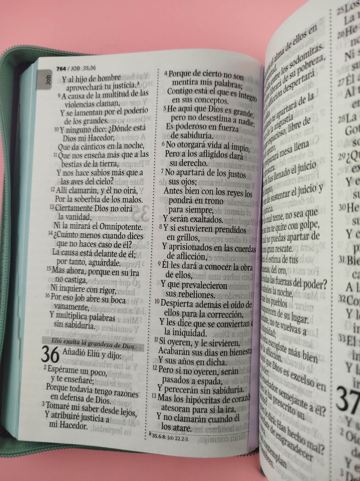 Biblia rvr 1960 letra gigante con forro verde menta - morado