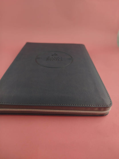 Biblia RVR letra grande sentipiel gris edición zíper con referencia