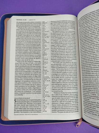 Biblia RVR letra grande sentipiel coral - azul edición zíper con referencia