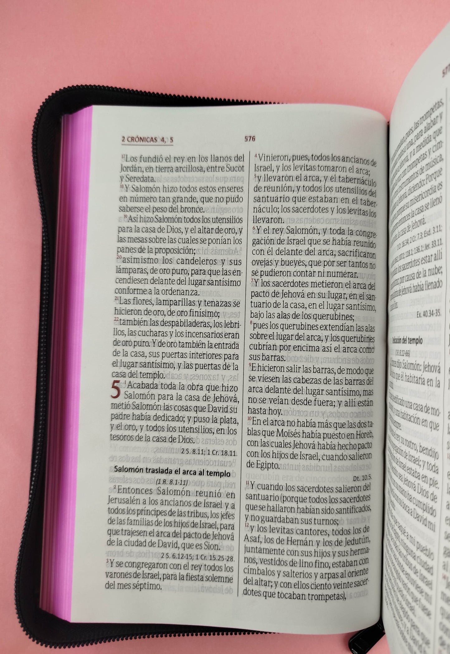 Biblia rvr letra grande negra flores fucsia promoción