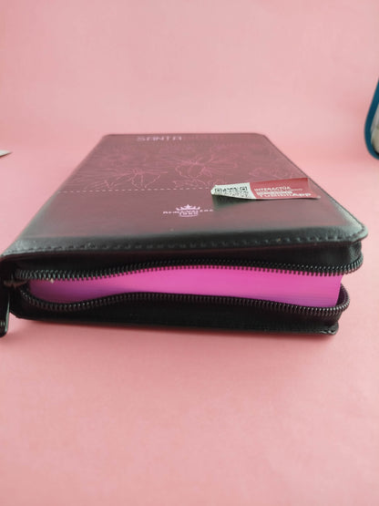 Biblia rvr letra grande negra flores fucsia promoción