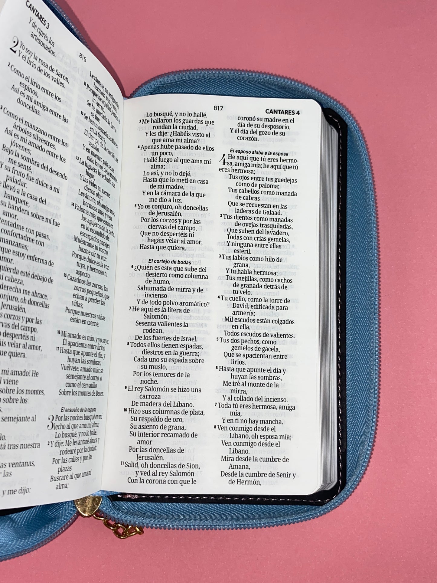 Biblia tipo chequera rvr 1960 con cierre sin índice rosa - azul