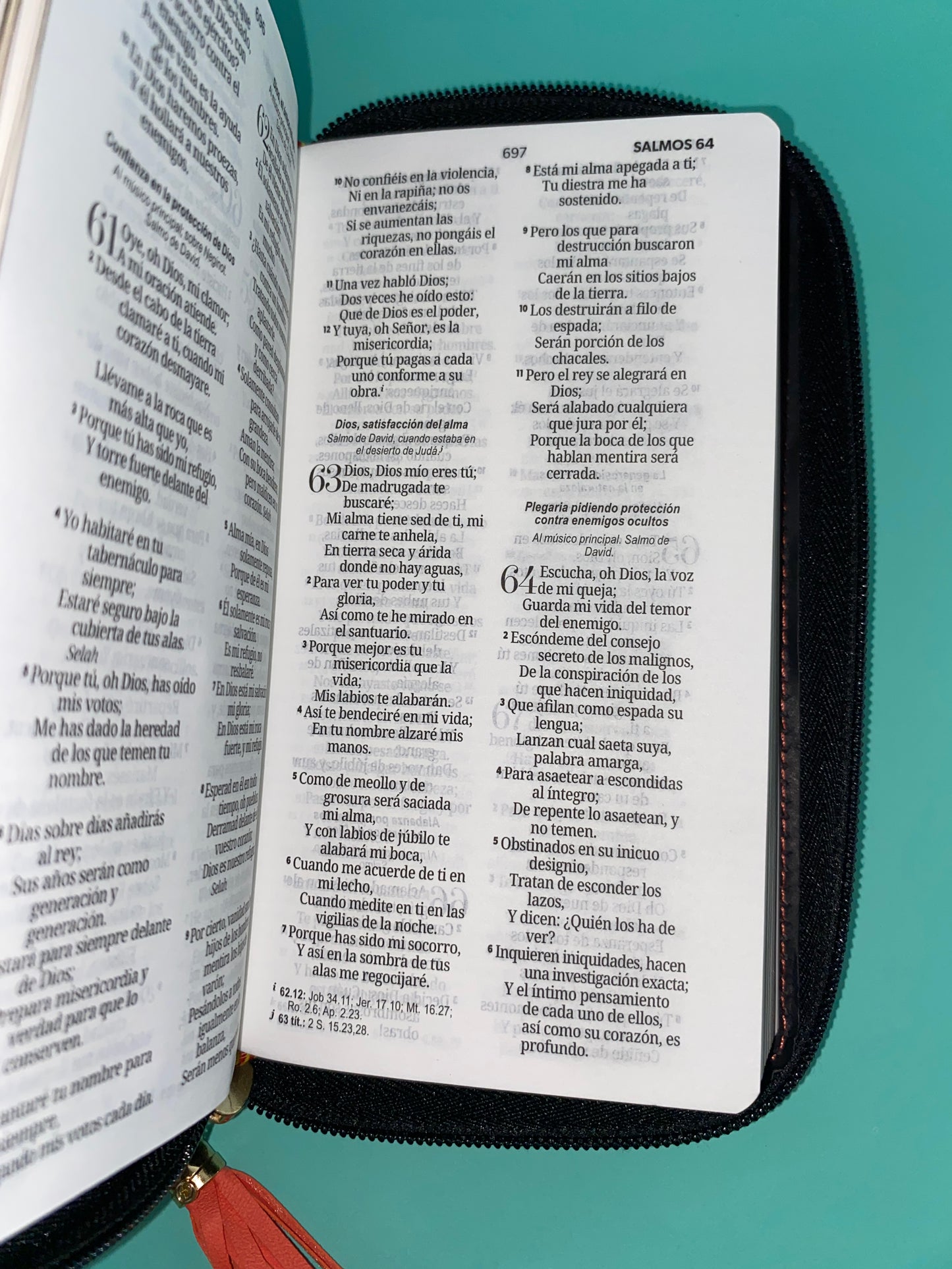 Biblia tipo chequera rvr 1960 con cierre sin índice coral-gris