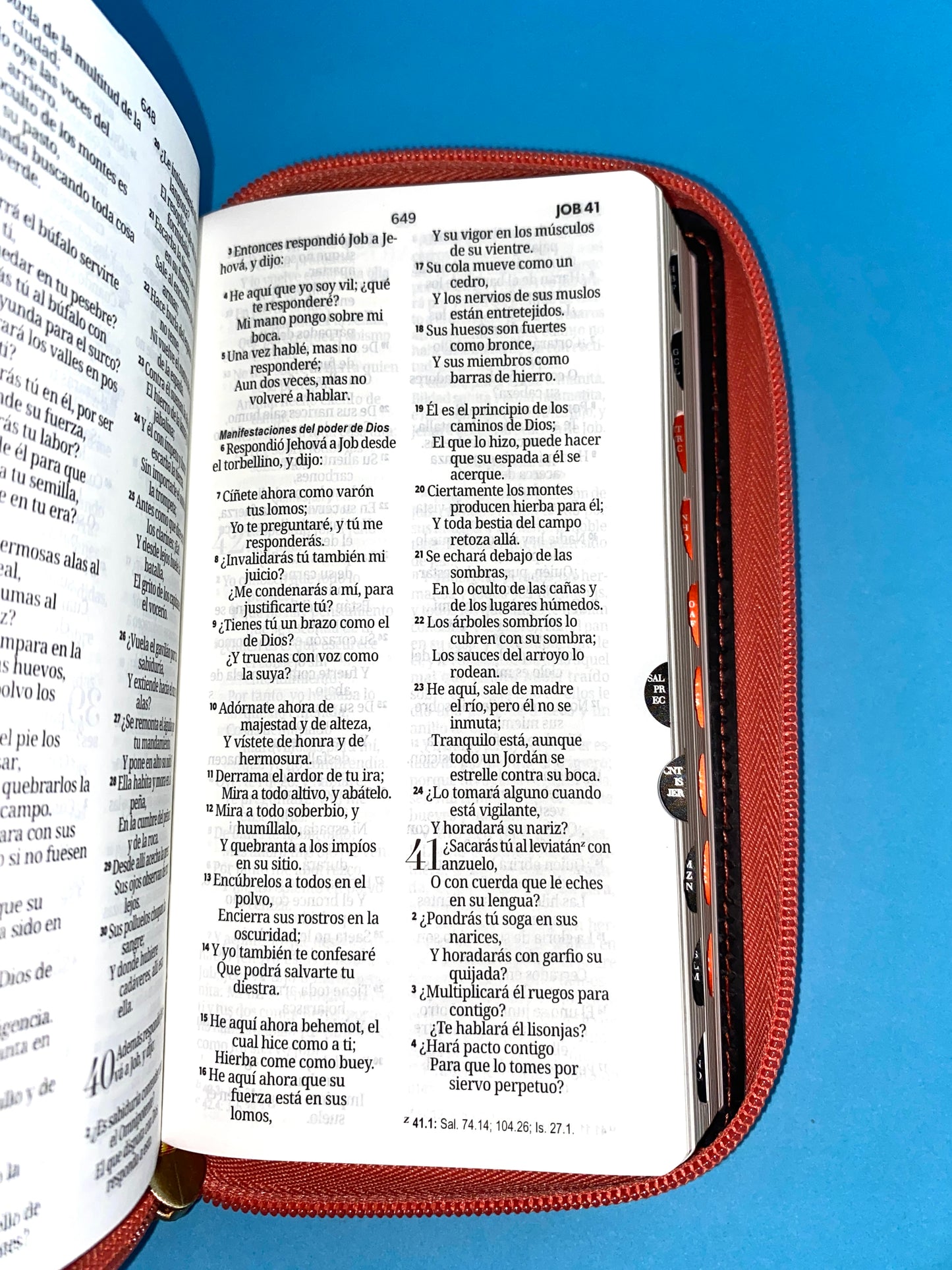 Biblia tipo chequera rvr 1960 con cierre e índice coral-beige