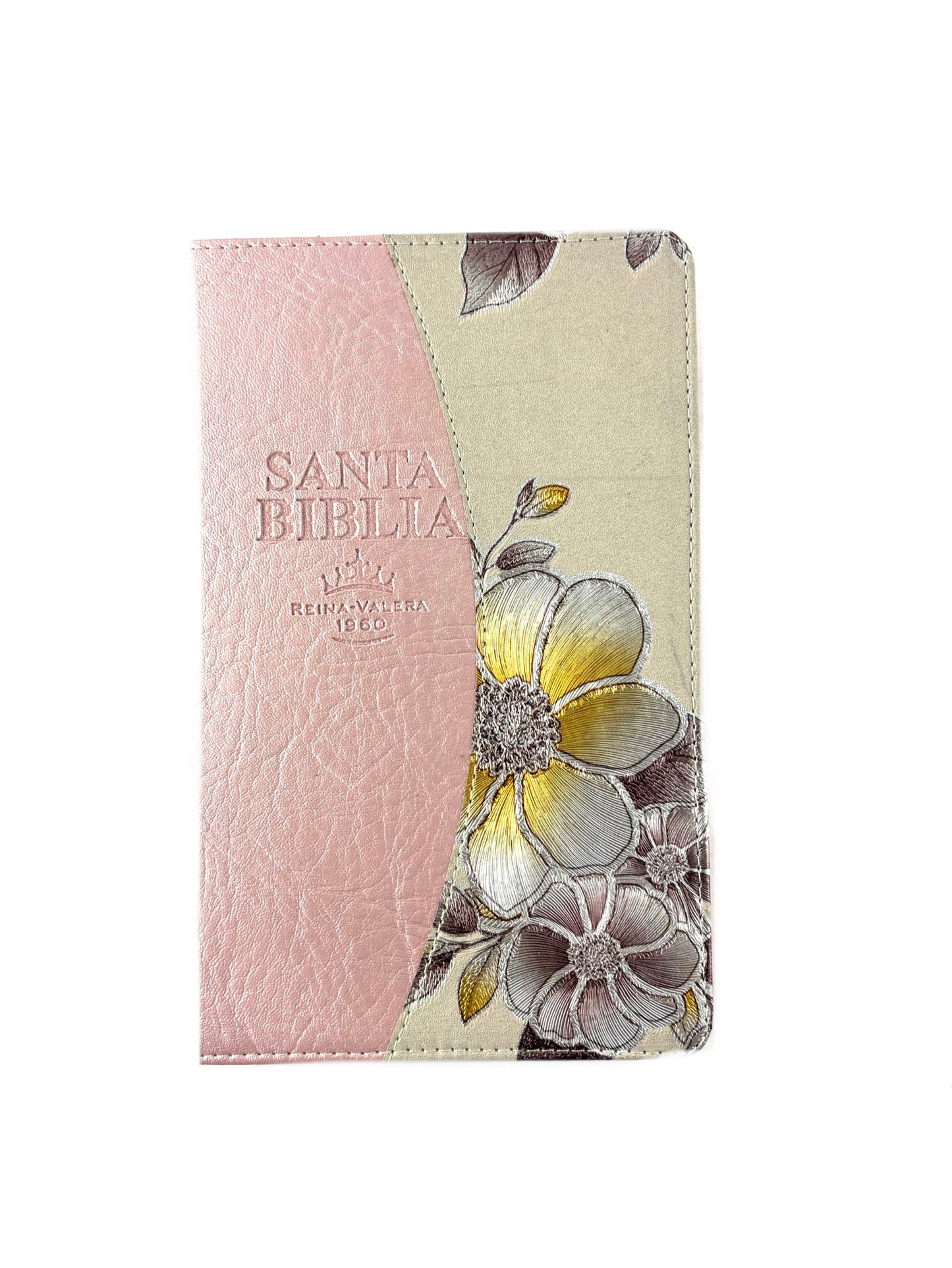 Biblia rvr 1960 letra grande estuche palo de rosa satinado -flores
