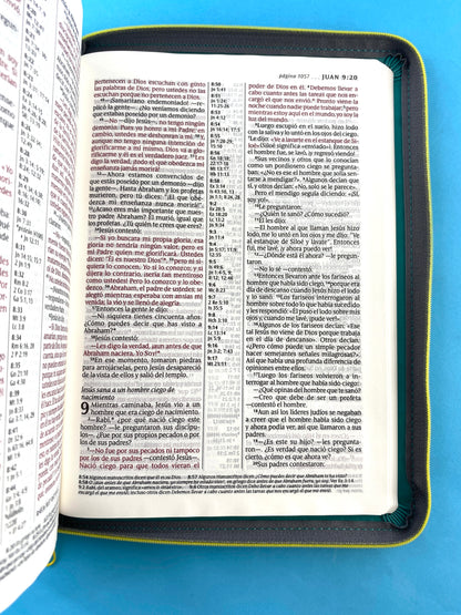 Biblia NTV letra grande sentipiel turquesa edición ziper con referencias