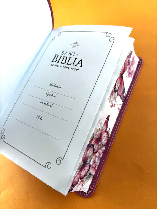 Biblia rvr 1960 letra grande rosada - flores - canto decorado sin cierre by Reina Valera 1960