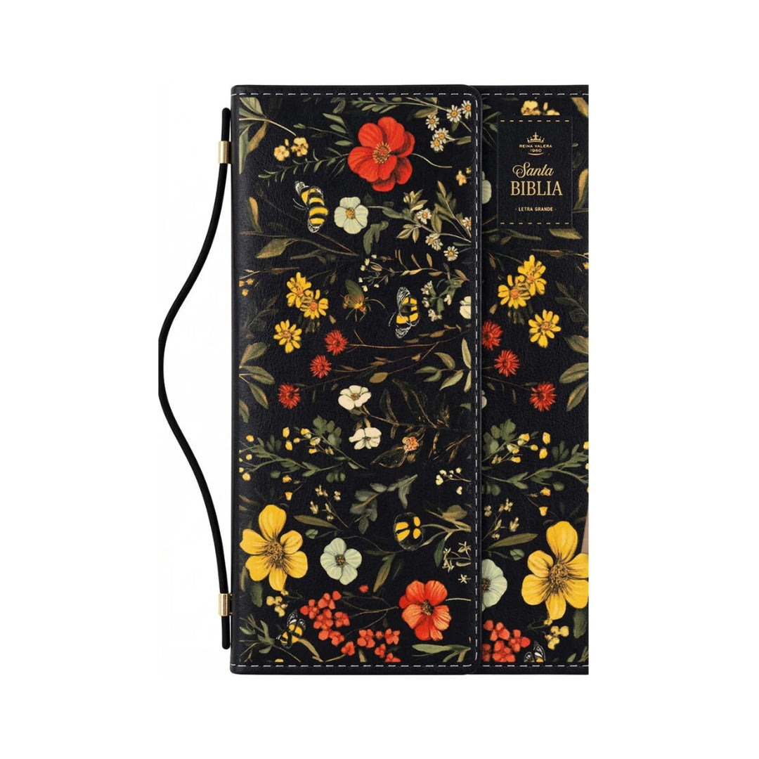 Biblia RVR exquisita flores negro manija iman by Reina Valera 1960