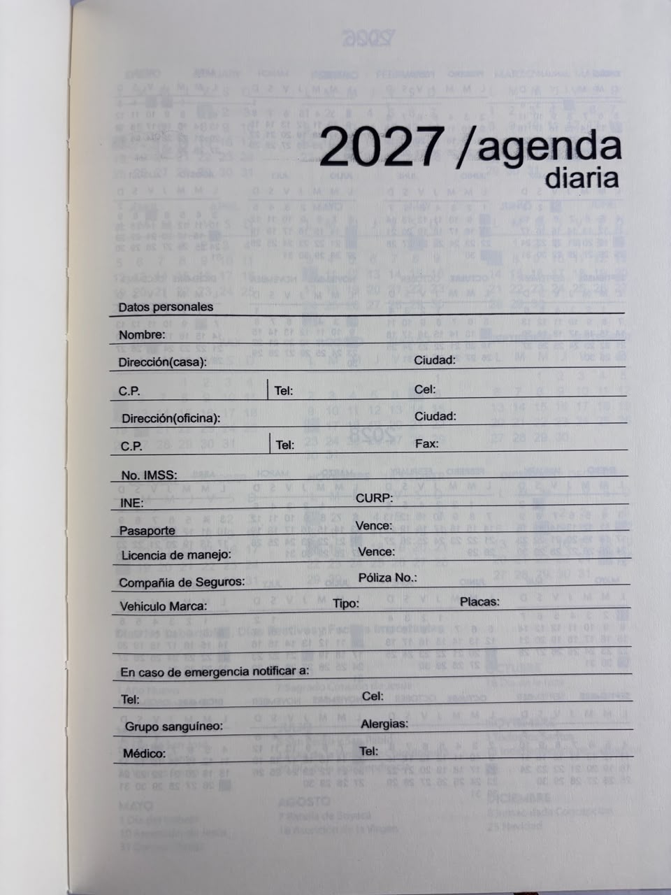 Agenda ejecutiva grande 2027 vinotinto borde dorado by varios
