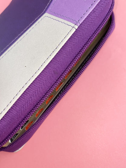 Biblia tipo chequera rvr 1960 con cierre e índice morado-lila-gris