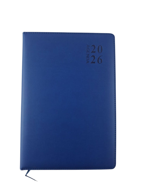 Agenda ejecutiva 2026 borde dorado azul