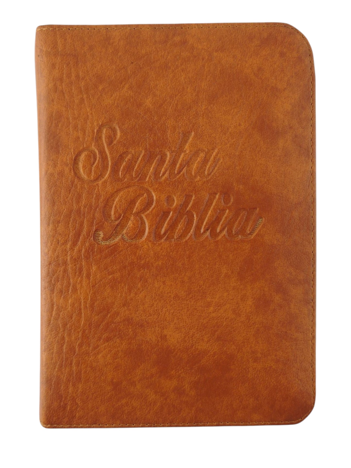 Biblia troquelada cosida naranja beige