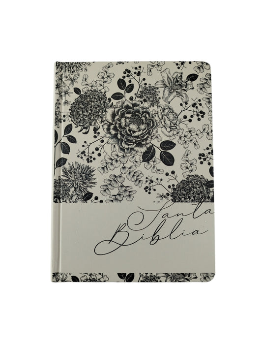 Biblia de Apuntes RVR 1960 Tapa dura, Blanco y negro con flores (Edición cantos pintados) by Cipriano Valera