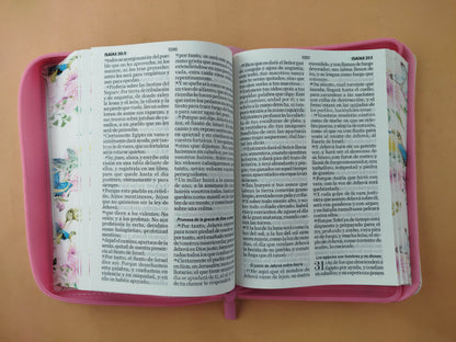 Biblia rvr 1960 colección primaveral letra grande rosada con cierre