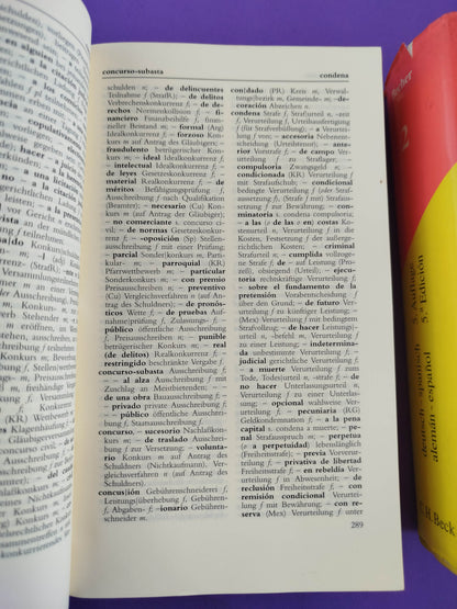 diccionario jurídico y económico wörterbuch der Rechts-Und wirtschaftssprache 5ta Ed. Dos tomos by Becher