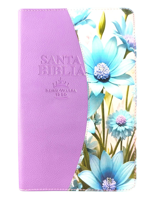 Biblia rvr 1960 letra grande estuche morado-flores lila vertical