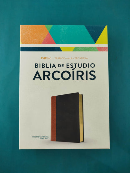 Biblia De Estudio Arcoiris tipo piel café-negro
